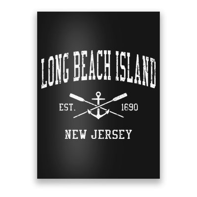 Long Beach Island NJ Vintage Crossed Oars & Boat Anchor Spor Poster