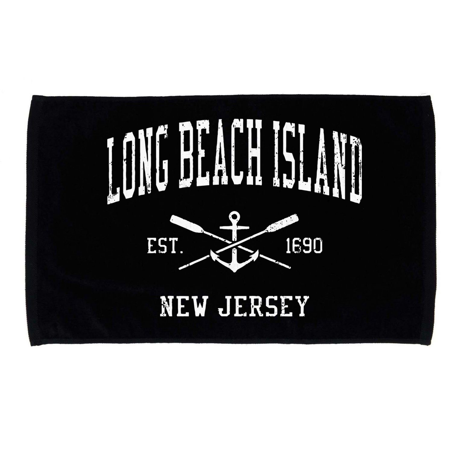 Long Beach Island NJ Vintage Crossed Oars & Boat Anchor Spor Microfiber Hand Towel