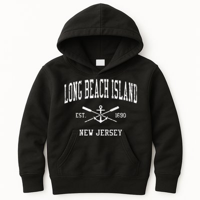 Long Beach Island NJ Vintage Crossed Oars & Boat Anchor Spor Kids Hoodie