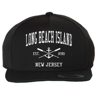Long Beach Island NJ Vintage Crossed Oars & Boat Anchor Spor Wool Snapback Cap
