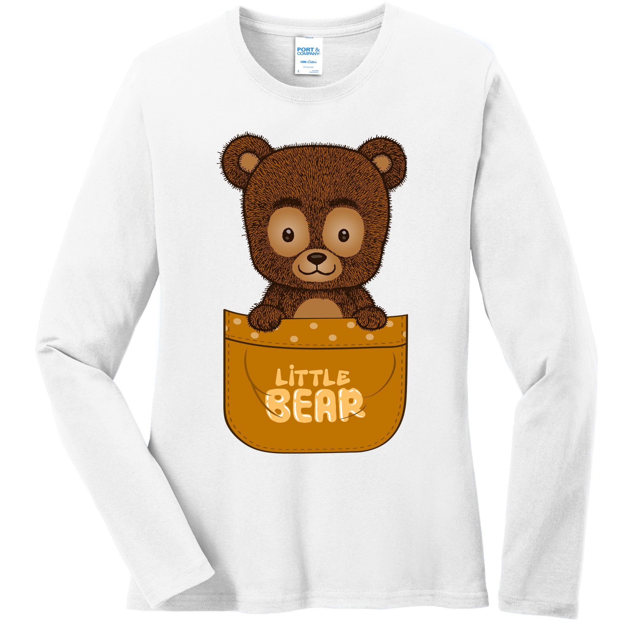 Little Bear Inside The Pocket Ladies Long Sleeve Shirt