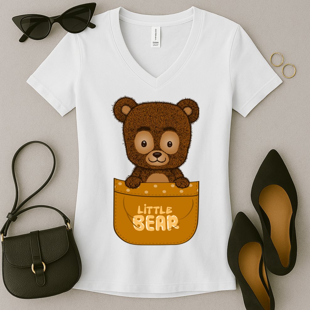Little Bear Inside The Pocket Women's V-Neck T-Shirt