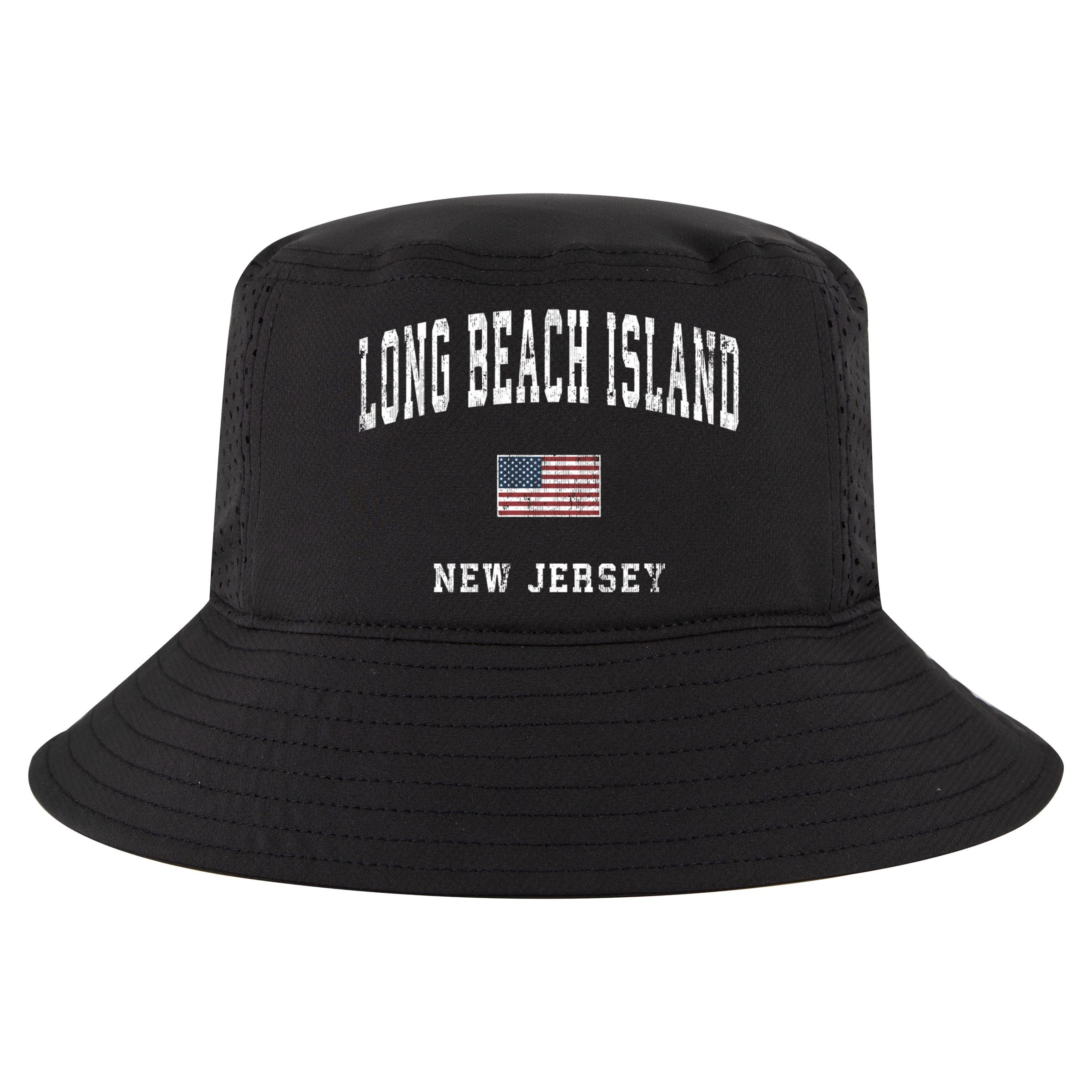 Long Beach Island New Jersey Nj Vintage American Flag Sports Gift Cool Comfort Performance Bucket Hat