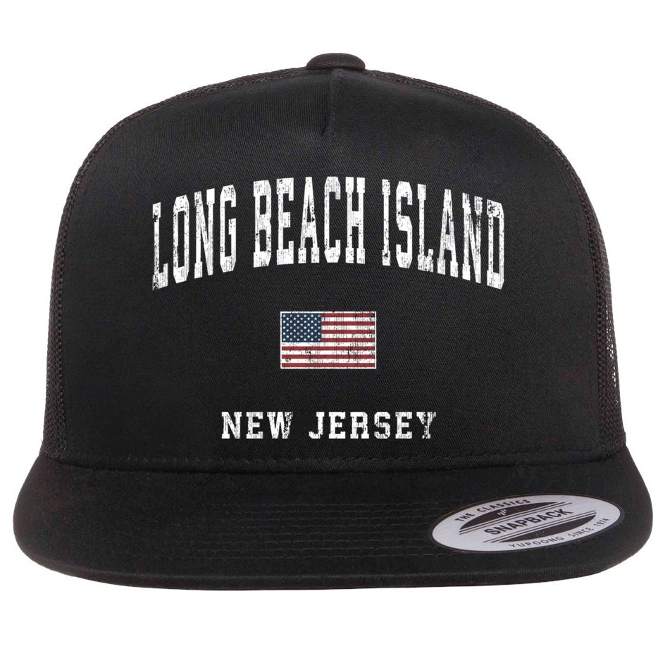 Long Beach Island New Jersey Nj Vintage American Flag Sports Gift Flat Bill Trucker Hat