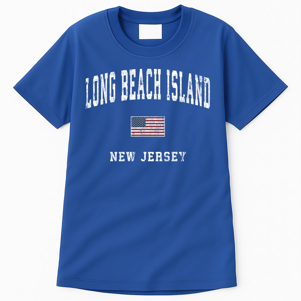 Long Beach Island New Jersey Nj Vintage American Flag Sports Gift Tall T-Shirt