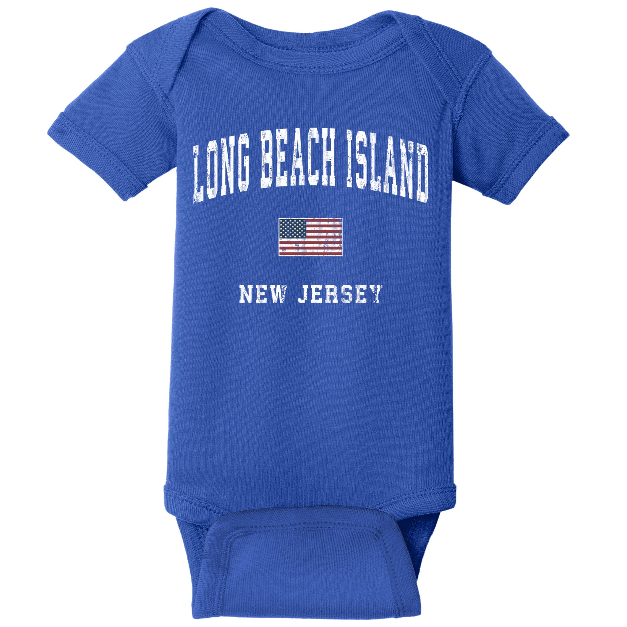 Long Beach Island New Jersey Nj Vintage American Flag Sports Gift Baby Bodysuit