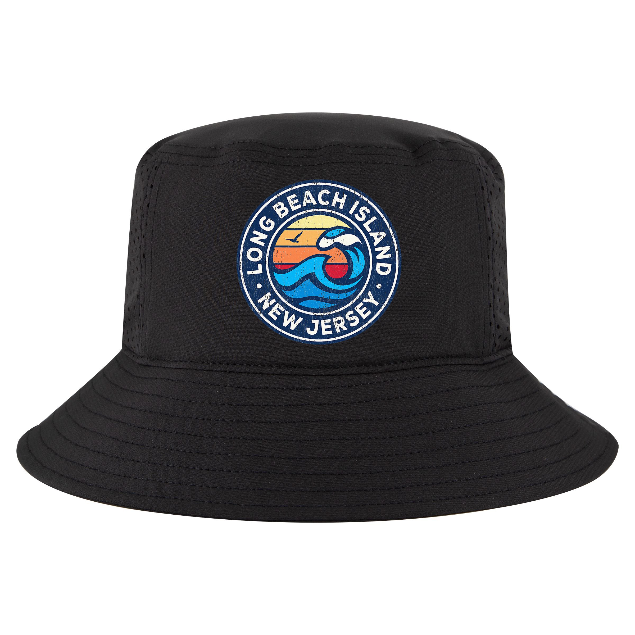 Long Beach Island New Jersey Nj Vintage Nautical Waves Desig Cool Comfort Performance Bucket Hat