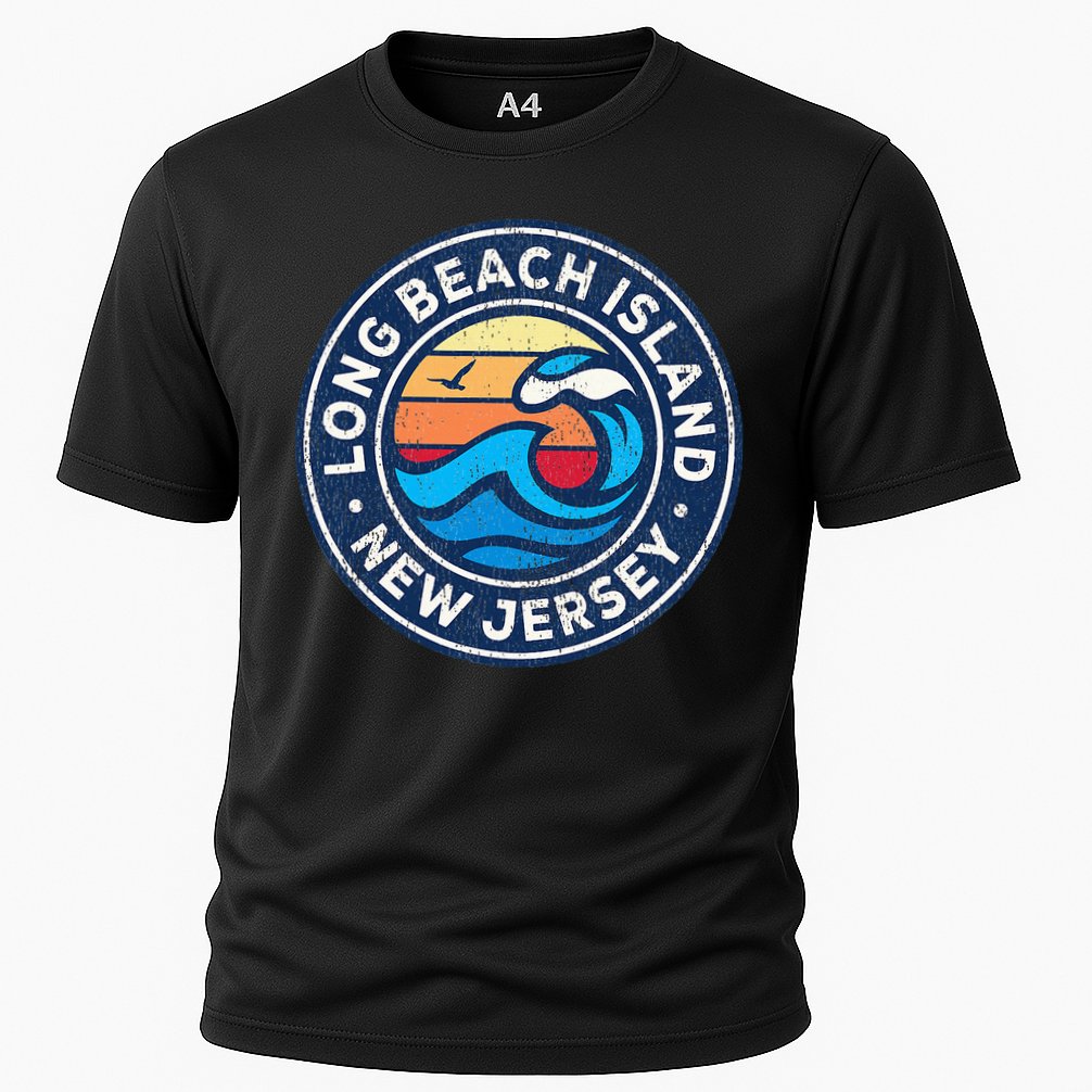 Long Beach Island New Jersey Nj Vintage Nautical Waves Desig Performance Shirt