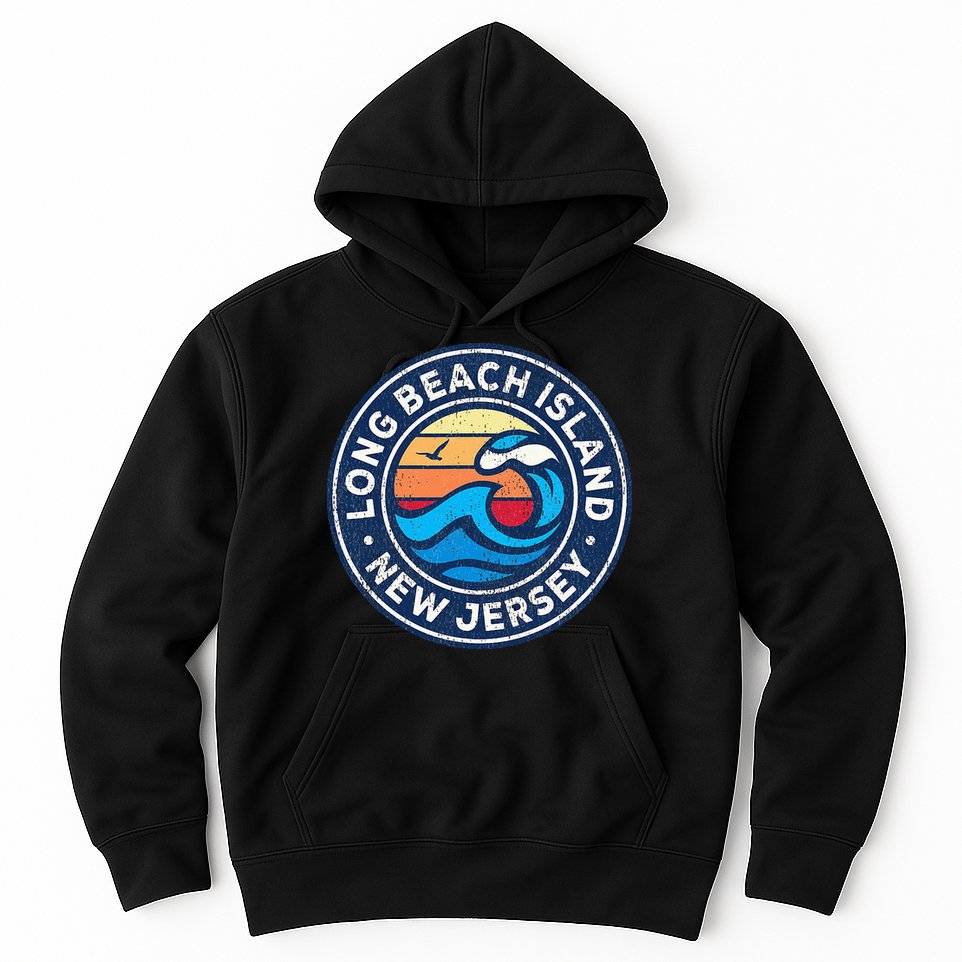 Long Beach Island New Jersey Nj Vintage Nautical Waves Desig Hoodie