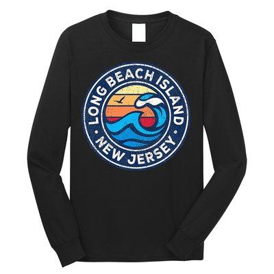 Long Beach Island New Jersey Nj Vintage Nautical Waves Desig Long Sleeve Shirt