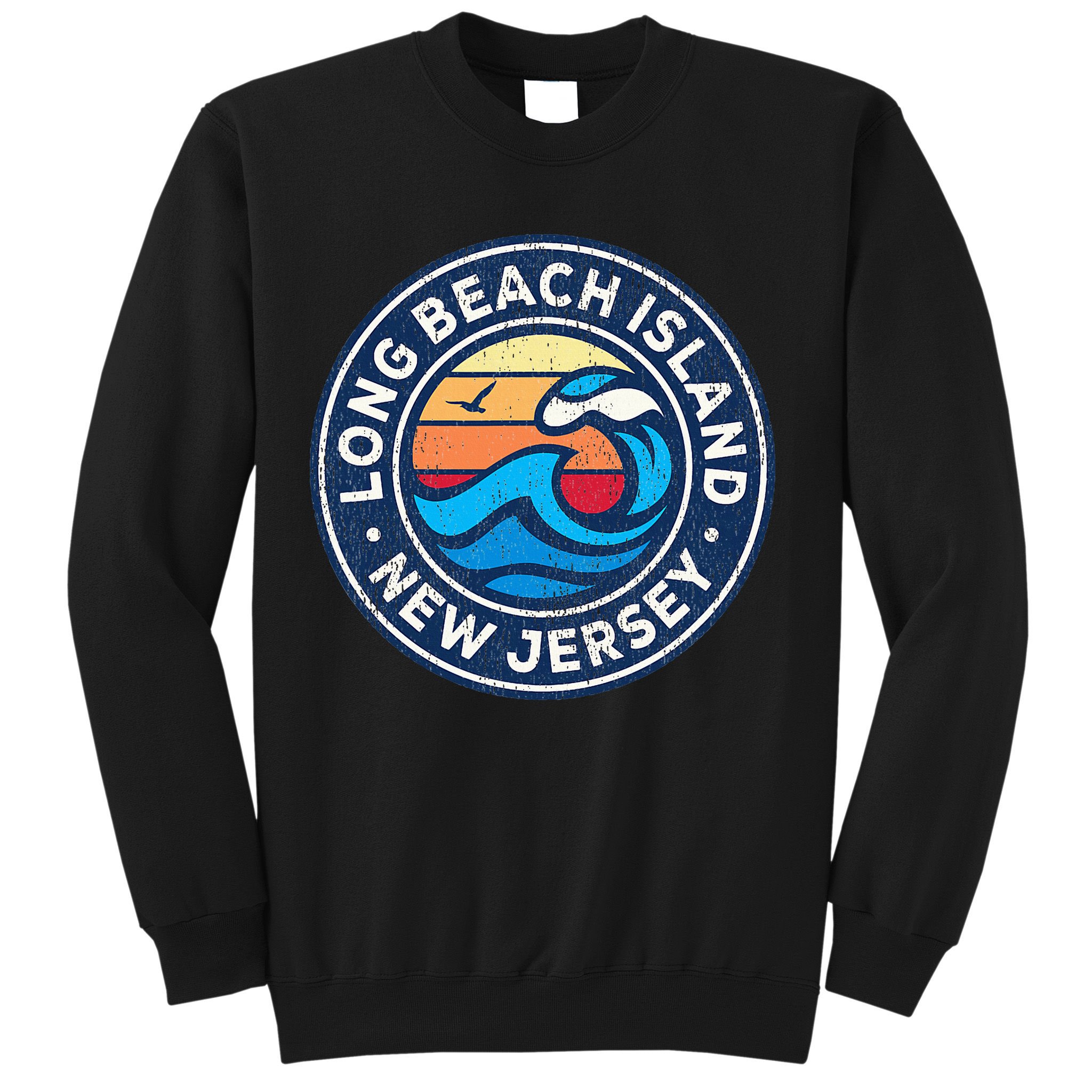 Long Beach Island New Jersey Nj Vintage Nautical Waves Desig Sweatshirt