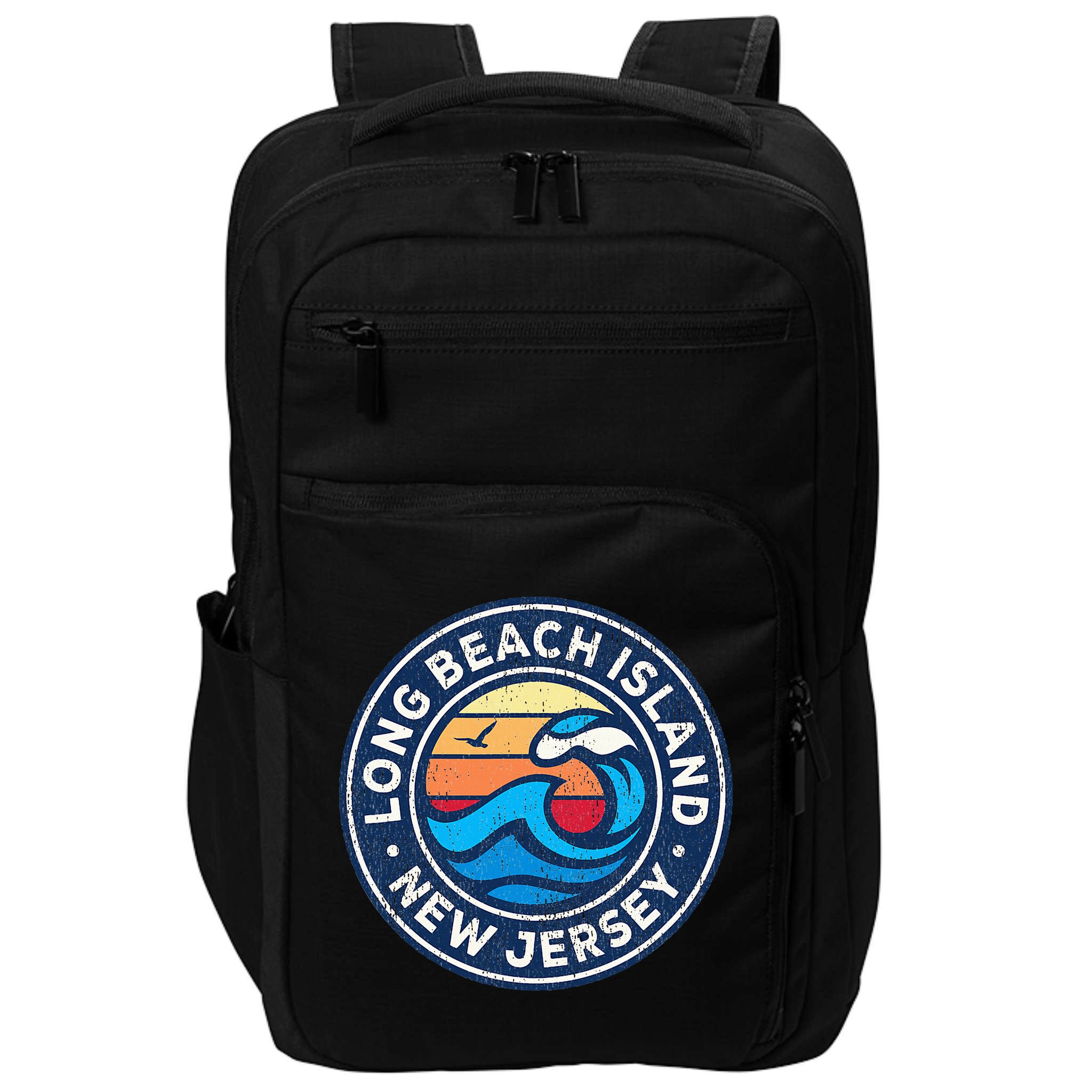 Long Beach Island New Jersey Nj Vintage Nautical Waves Desig Impact Tech Backpack