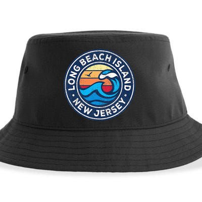 Long Beach Island New Jersey Nj Vintage Nautical Waves Desig Sustainable Bucket Hat
