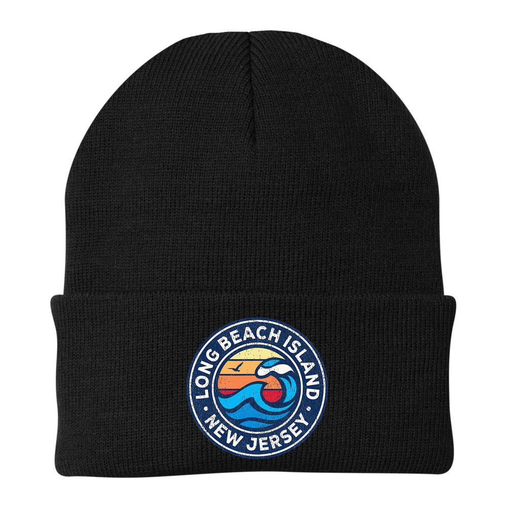 Long Beach Island New Jersey Nj Vintage Nautical Waves Desig Beanie