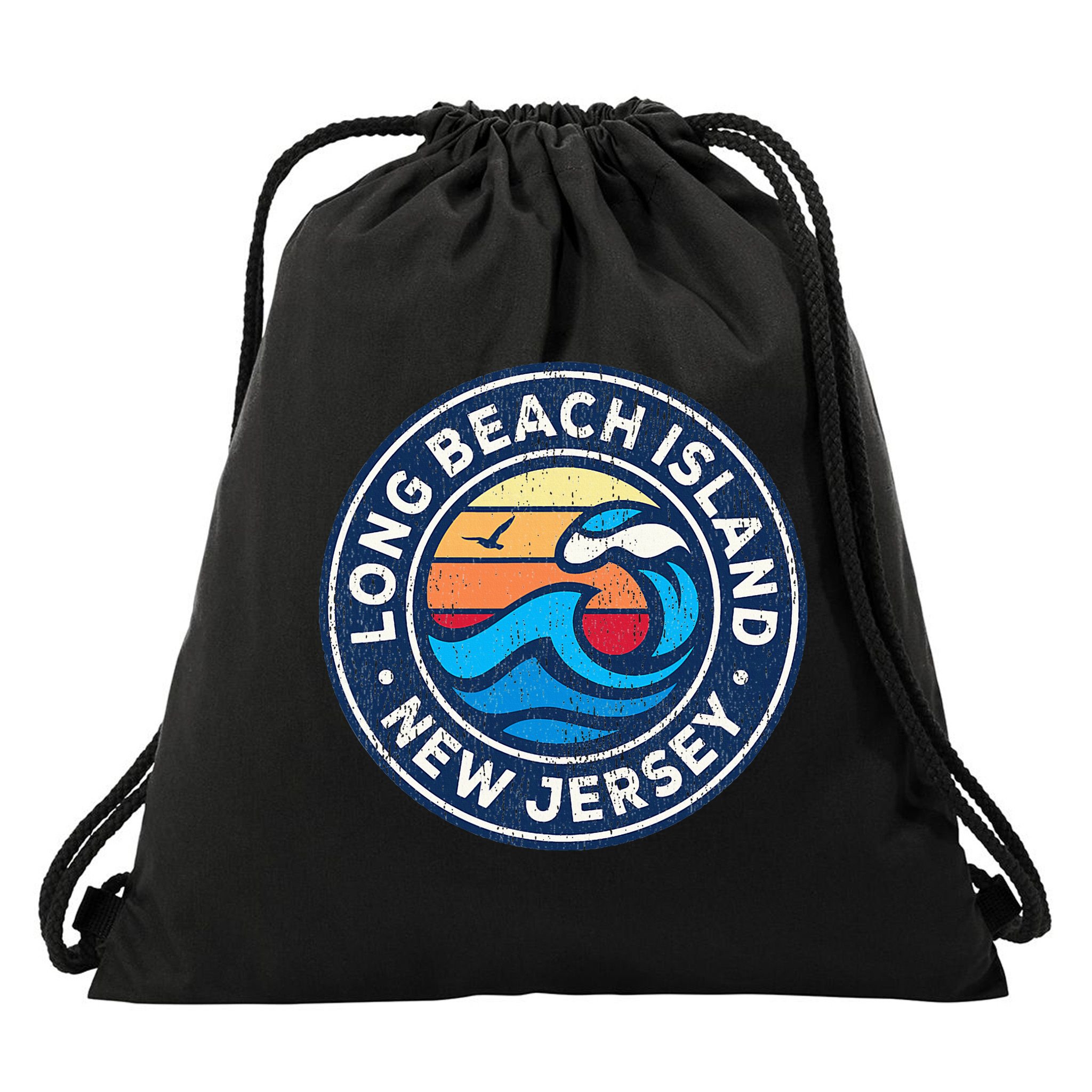 Long Beach Island New Jersey Nj Vintage Nautical Waves Desig Drawstring Bag