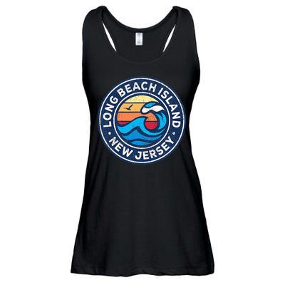 Long Beach Island New Jersey Nj Vintage Nautical Waves Desig Ladies Essential Flowy Tank