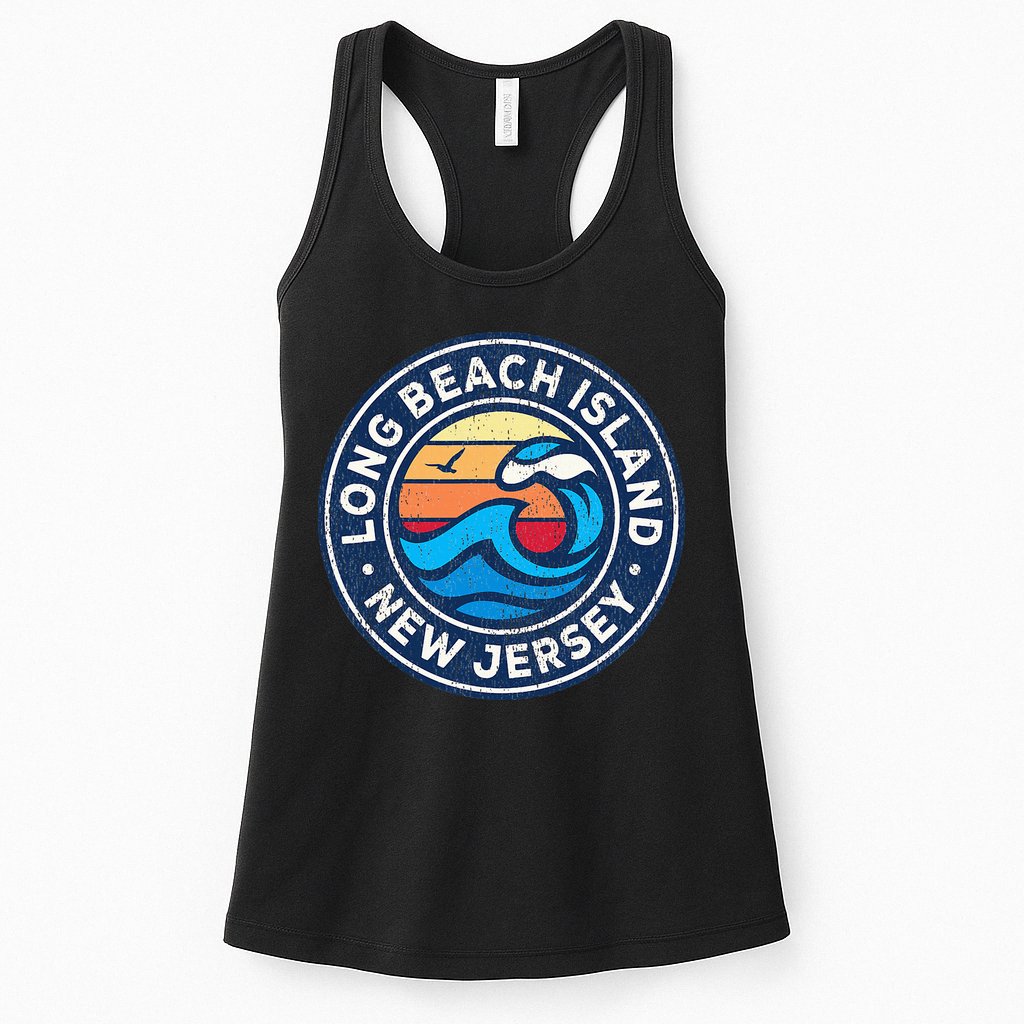 Long Beach Island New Jersey Nj Vintage Nautical Waves Desig Womens Tank Top