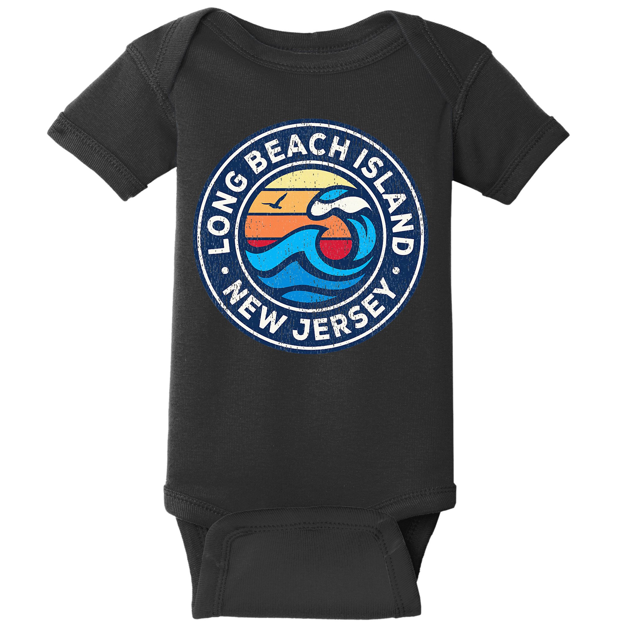 Long Beach Island New Jersey Nj Vintage Nautical Waves Desig Baby Bodysuit