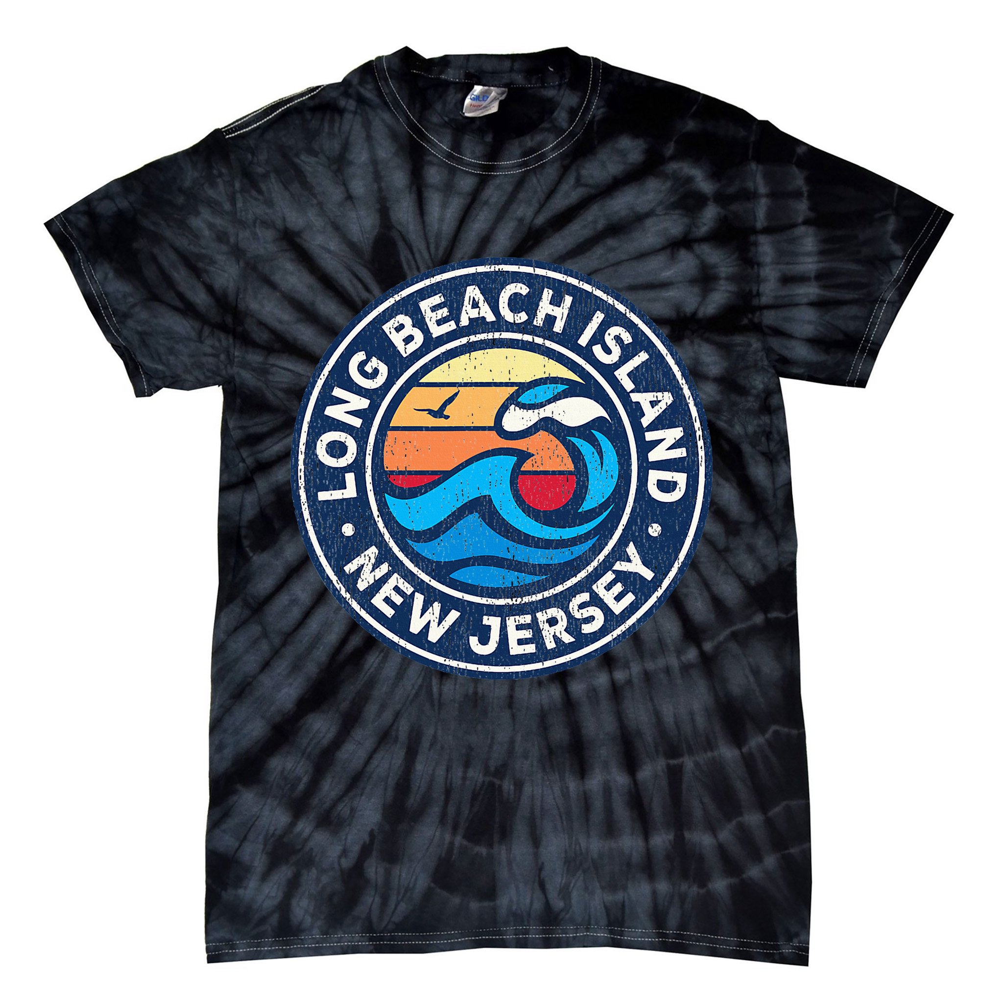 Long Beach Island New Jersey Nj Vintage Nautical Waves Desig Tie-Dye T-Shirt