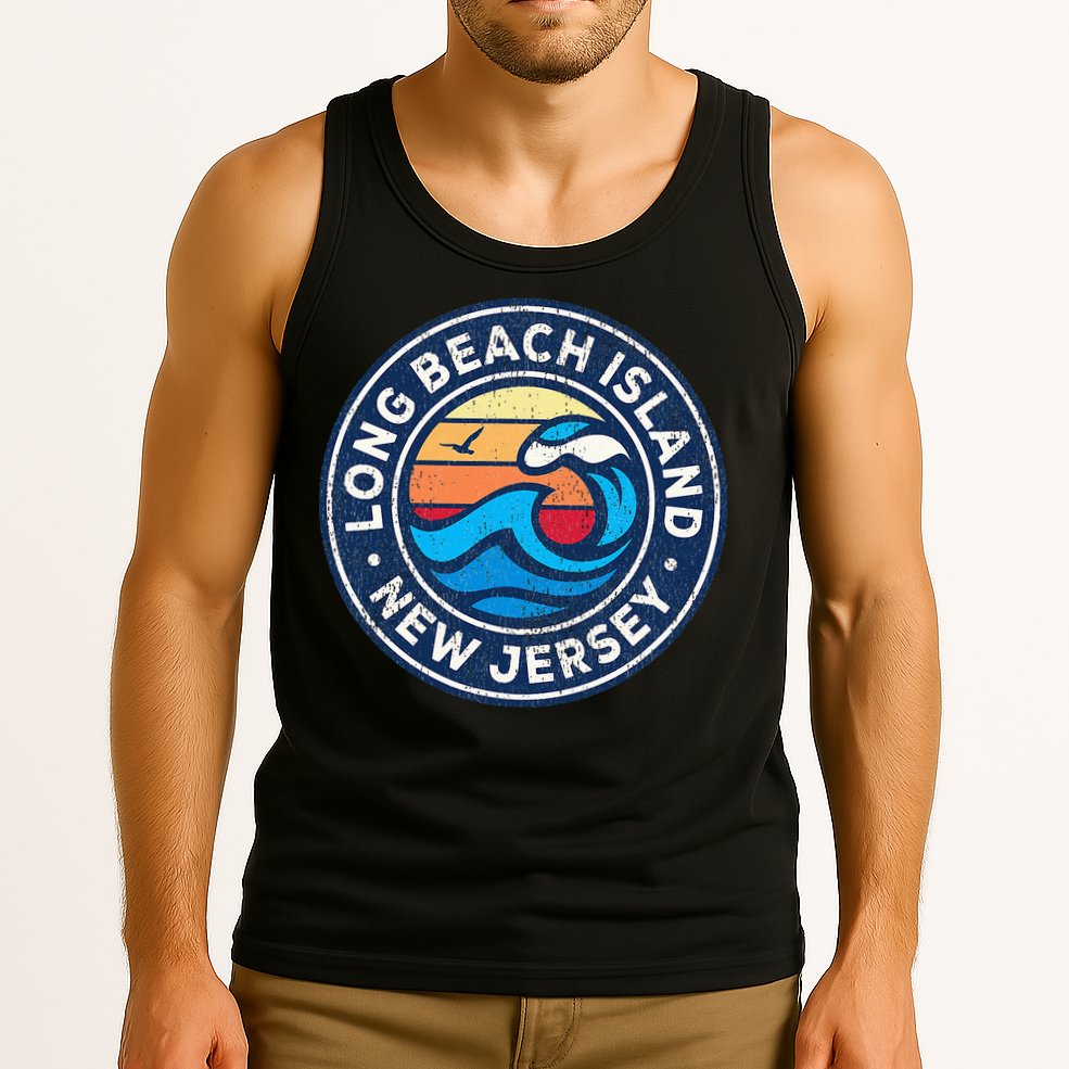 Long Beach Island New Jersey Nj Vintage Nautical Waves Desig Tank Top