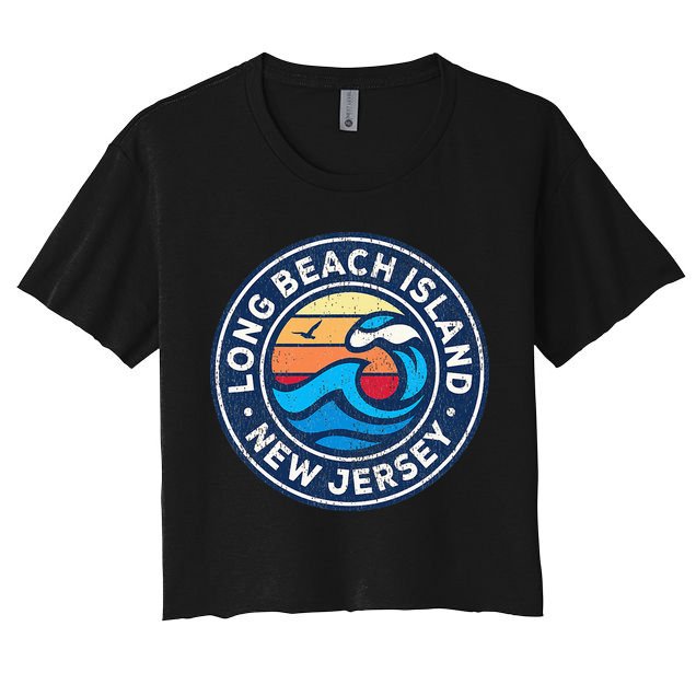 Long Beach Island New Jersey Nj Vintage Nautical Waves Desig Crop Top