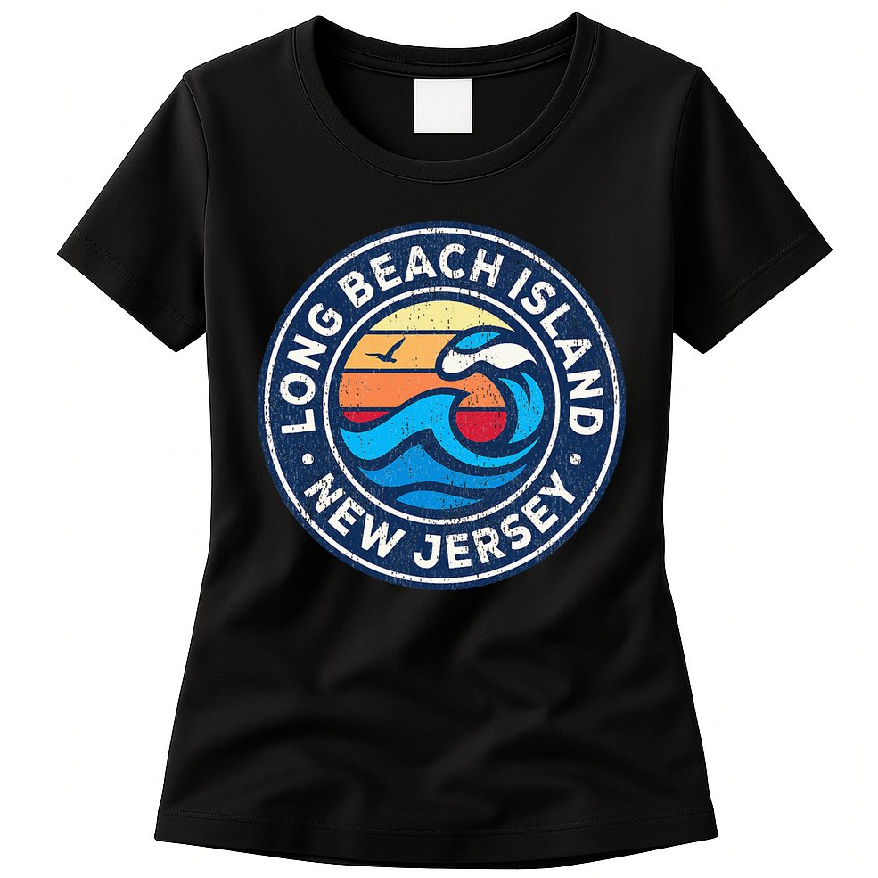 Long Beach Island New Jersey Nj Vintage Nautical Waves Desig Womens T-Shirt