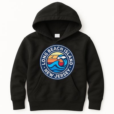 Long Beach Island New Jersey Nj Vintage Nautical Waves Desig Kids Hoodie