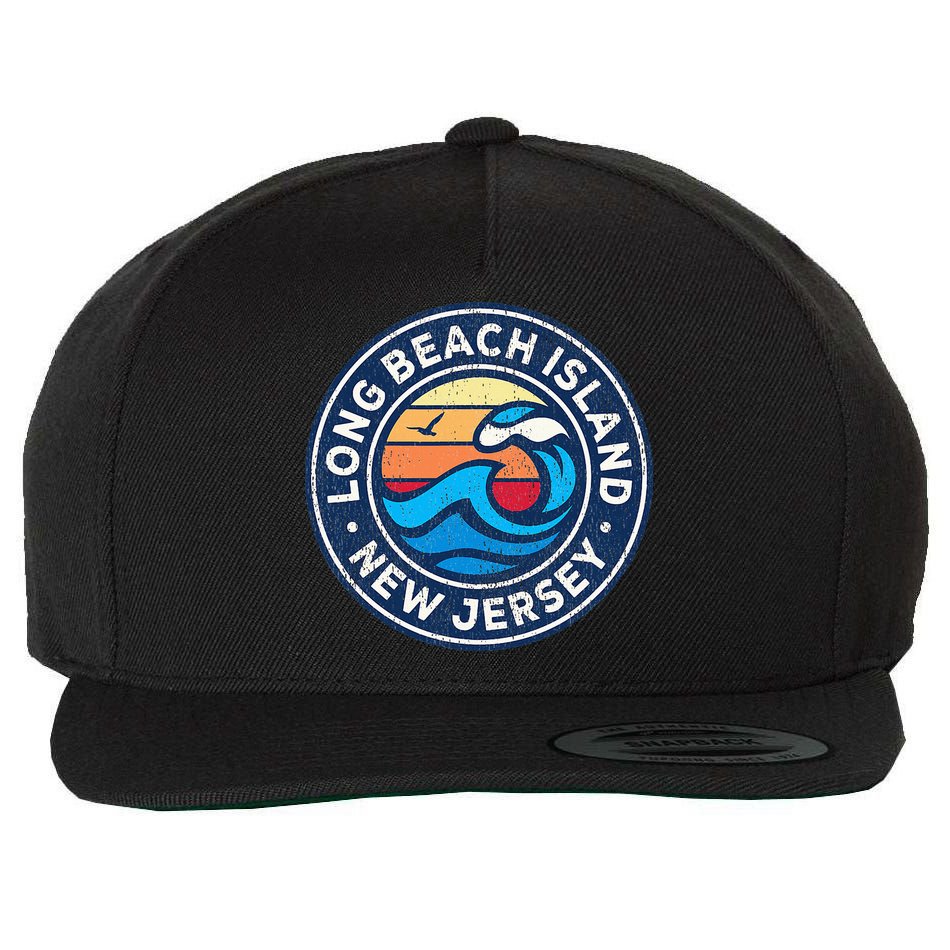 Long Beach Island New Jersey Nj Vintage Nautical Waves Desig Wool Snapback Cap