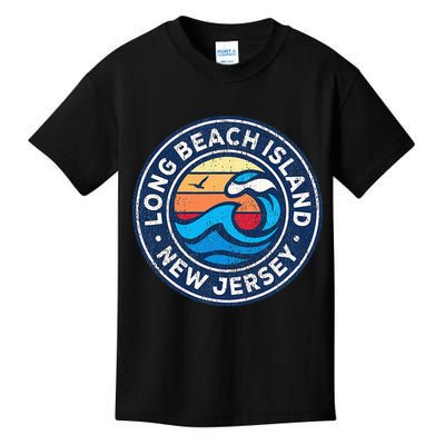 Long Beach Island New Jersey Nj Vintage Nautical Waves Desig Kids T-Shirt