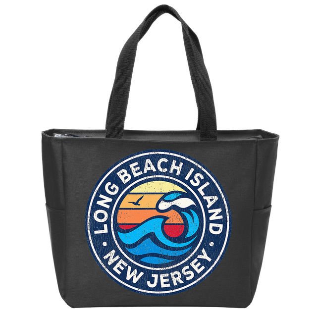 Long Beach Island New Jersey Nj Vintage Nautical Waves Desig Zip Tote Bag