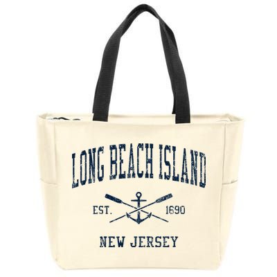 Long Beach Island Nj Vintage Crossed Oars & Boat Anchor Zip Tote Bag