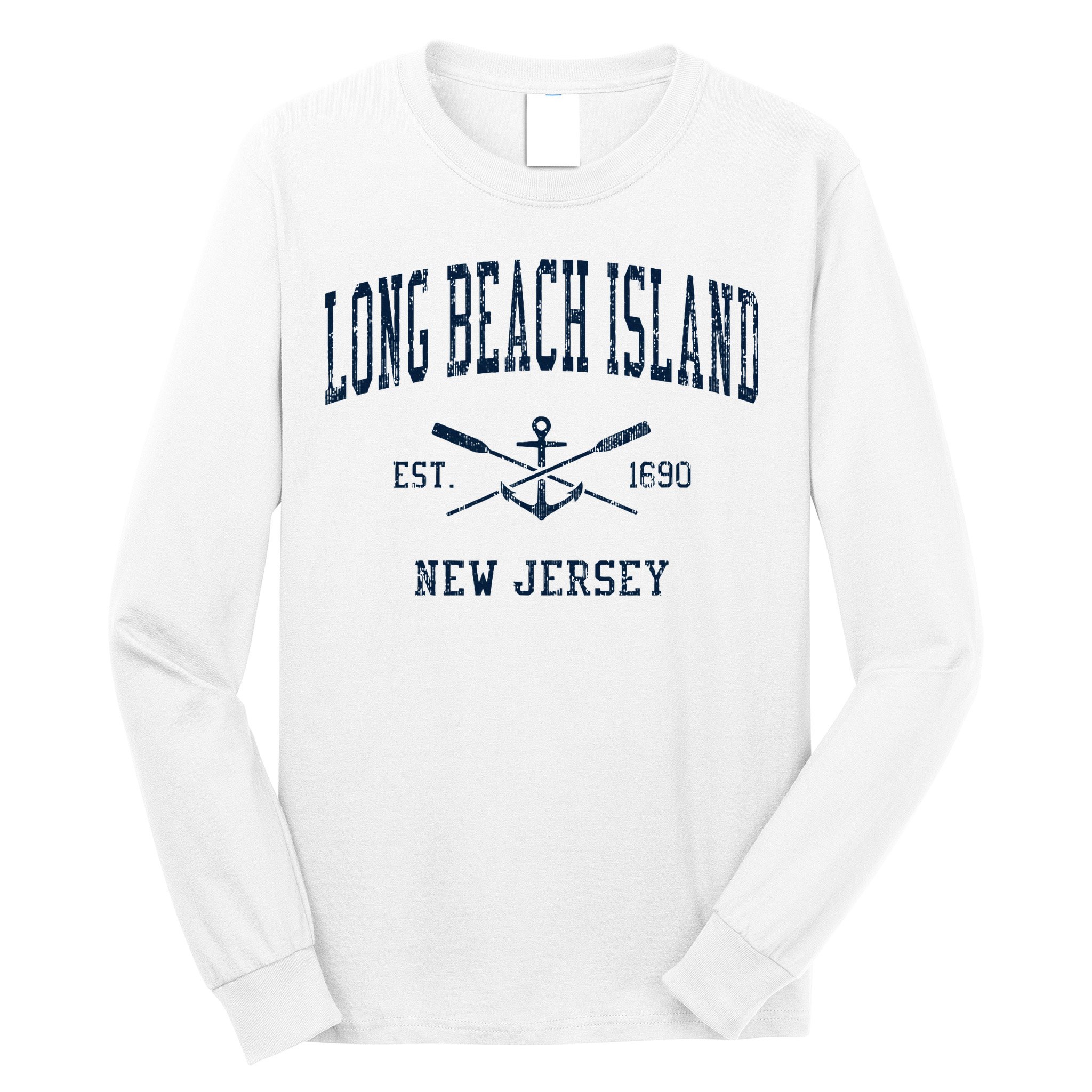 Long Beach Island Nj Vintage Crossed Oars & Boat Anchor Long Sleeve Shirt