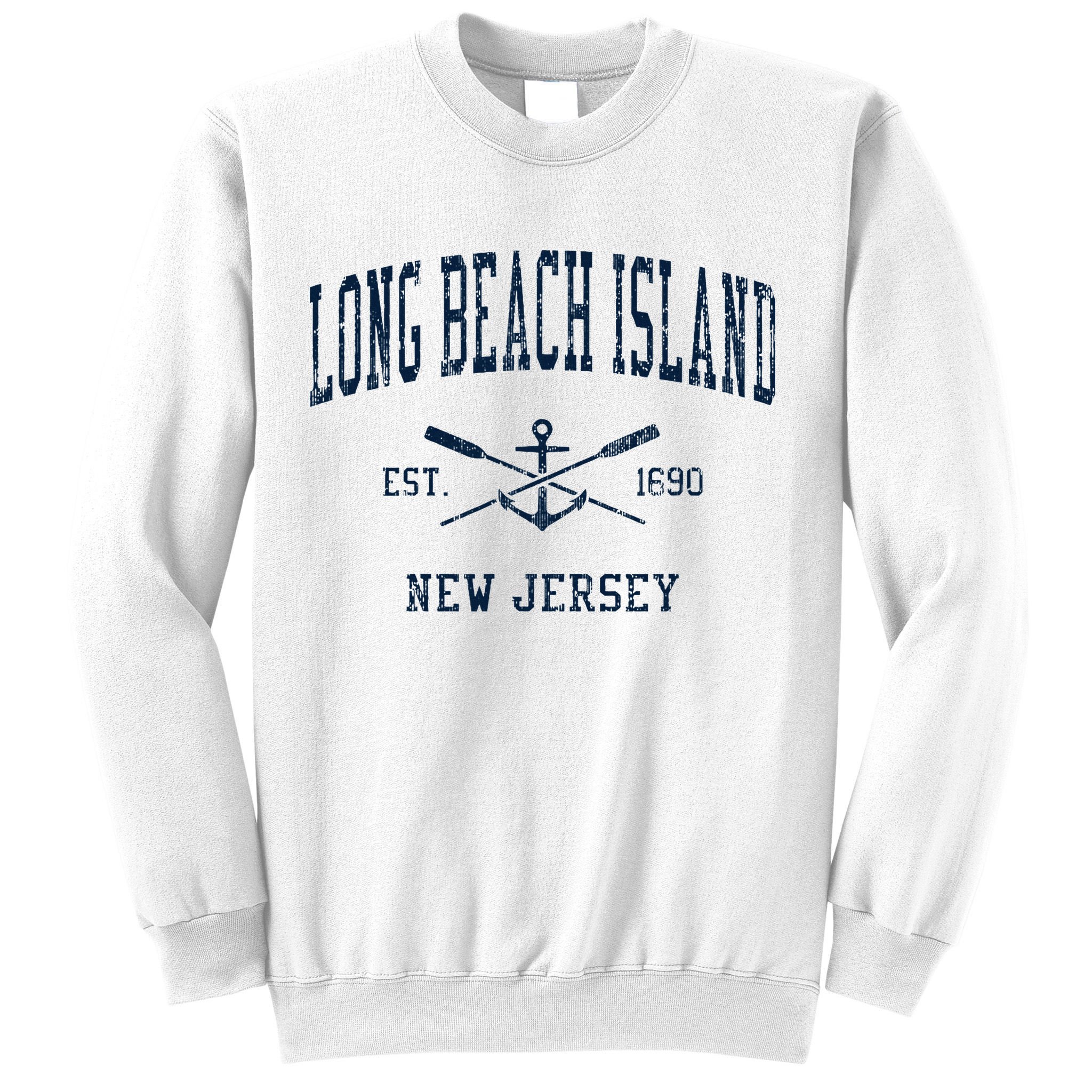 Long Beach Island Nj Vintage Crossed Oars & Boat Anchor Sweatshirt