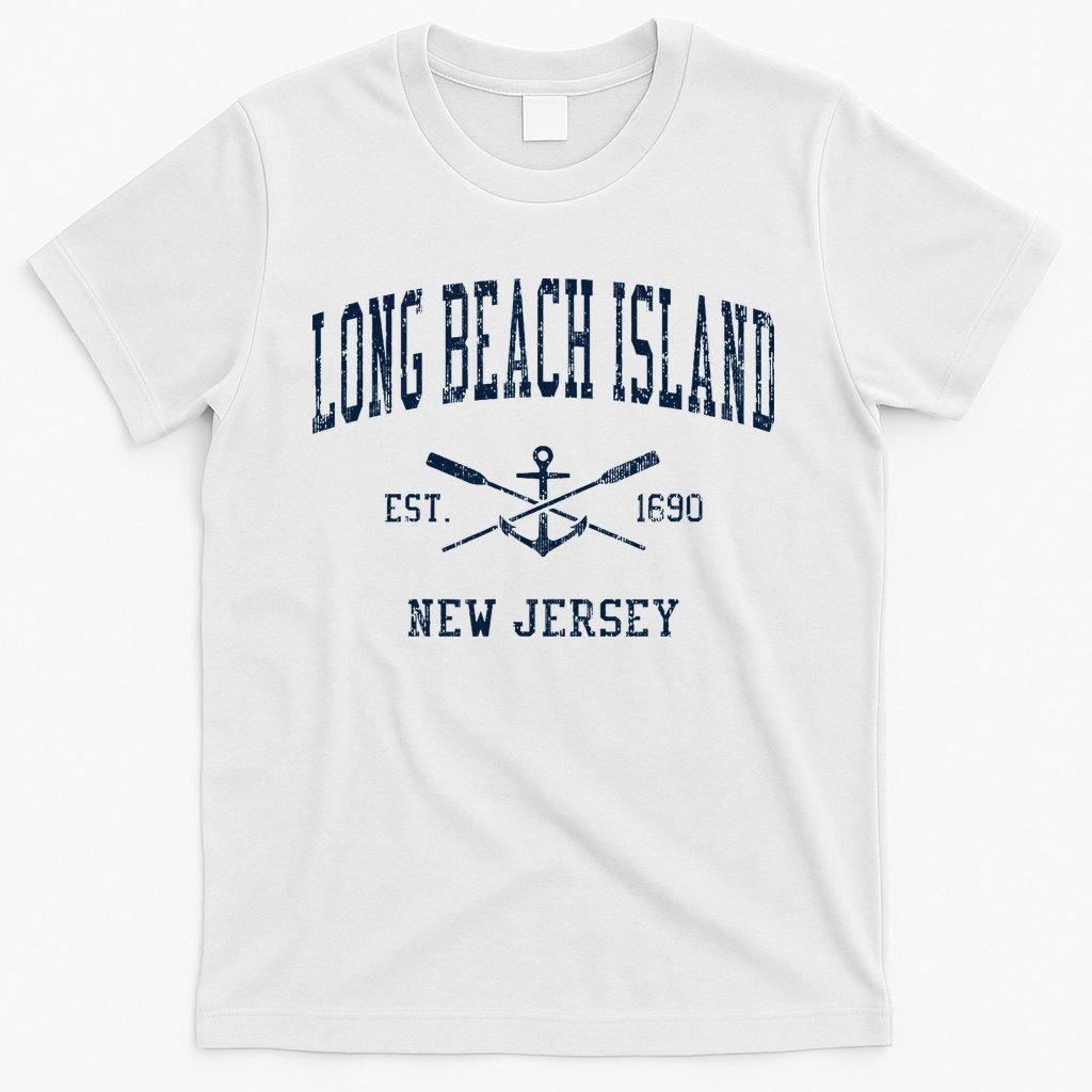 Long Beach Island Nj Vintage Crossed Oars & Boat Anchor T-Shirt