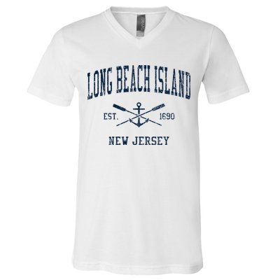 Long Beach Island Nj Vintage Crossed Oars & Boat Anchor V-Neck T-Shirt