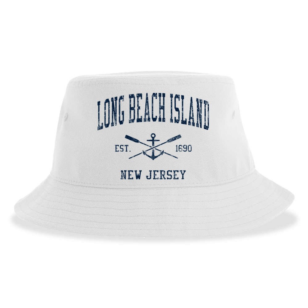 Long Beach Island Nj Vintage Crossed Oars & Boat Anchor Sustainable Bucket Hat
