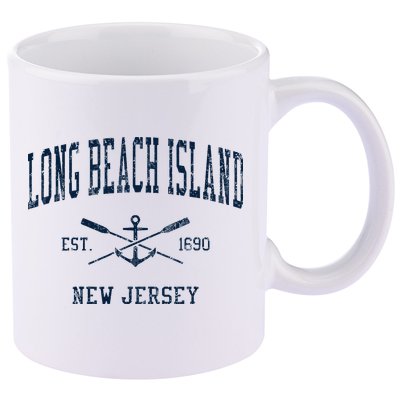 Long Beach Island Nj Vintage Crossed Oars & Boat Anchor 11oz C Handle Ceramic Mug