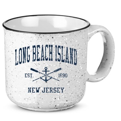 Long Beach Island Nj Vintage Crossed Oars & Boat Anchor 15oz Campfire Ceramic Mug