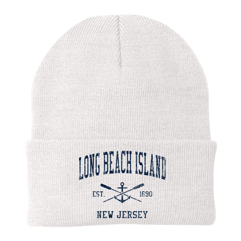 Long Beach Island Nj Vintage Crossed Oars & Boat Anchor Beanie