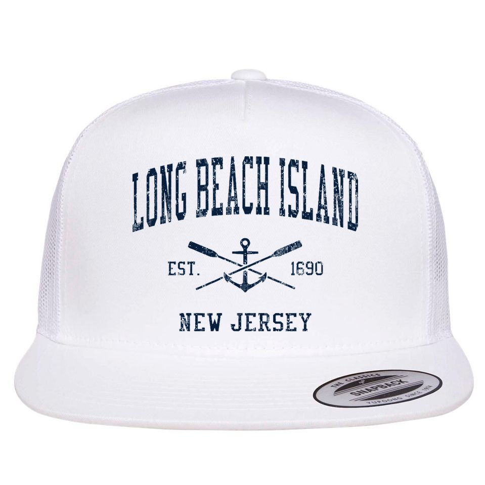 Long Beach Island Nj Vintage Crossed Oars & Boat Anchor Flat Bill Trucker Hat