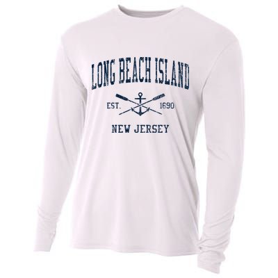 Long Beach Island Nj Vintage Crossed Oars & Boat Anchor Cooling Performance Long Sleeve Crew