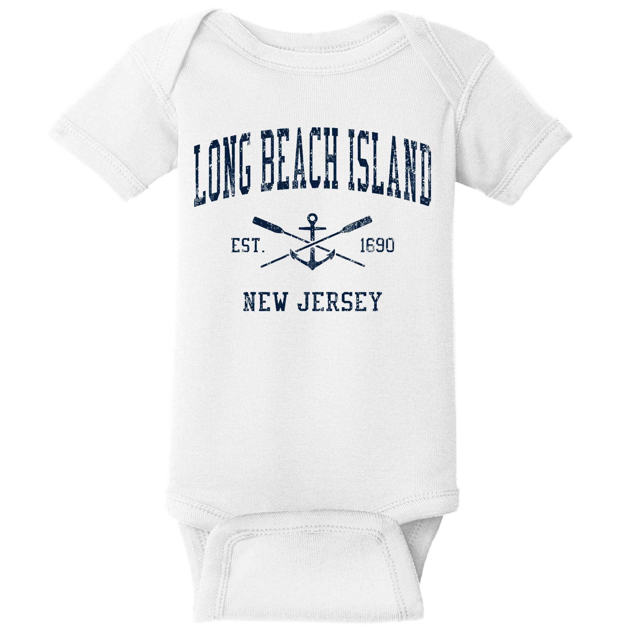 Long Beach Island Nj Vintage Crossed Oars & Boat Anchor Baby Bodysuit