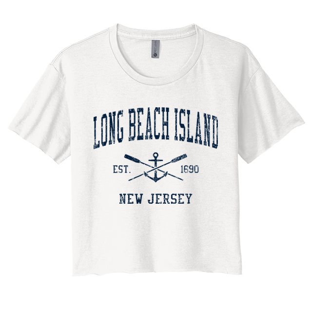 Long Beach Island Nj Vintage Crossed Oars & Boat Anchor Crop Top