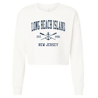 Long Beach Island Nj Vintage Crossed Oars & Boat Anchor Cropped Pullover Crew