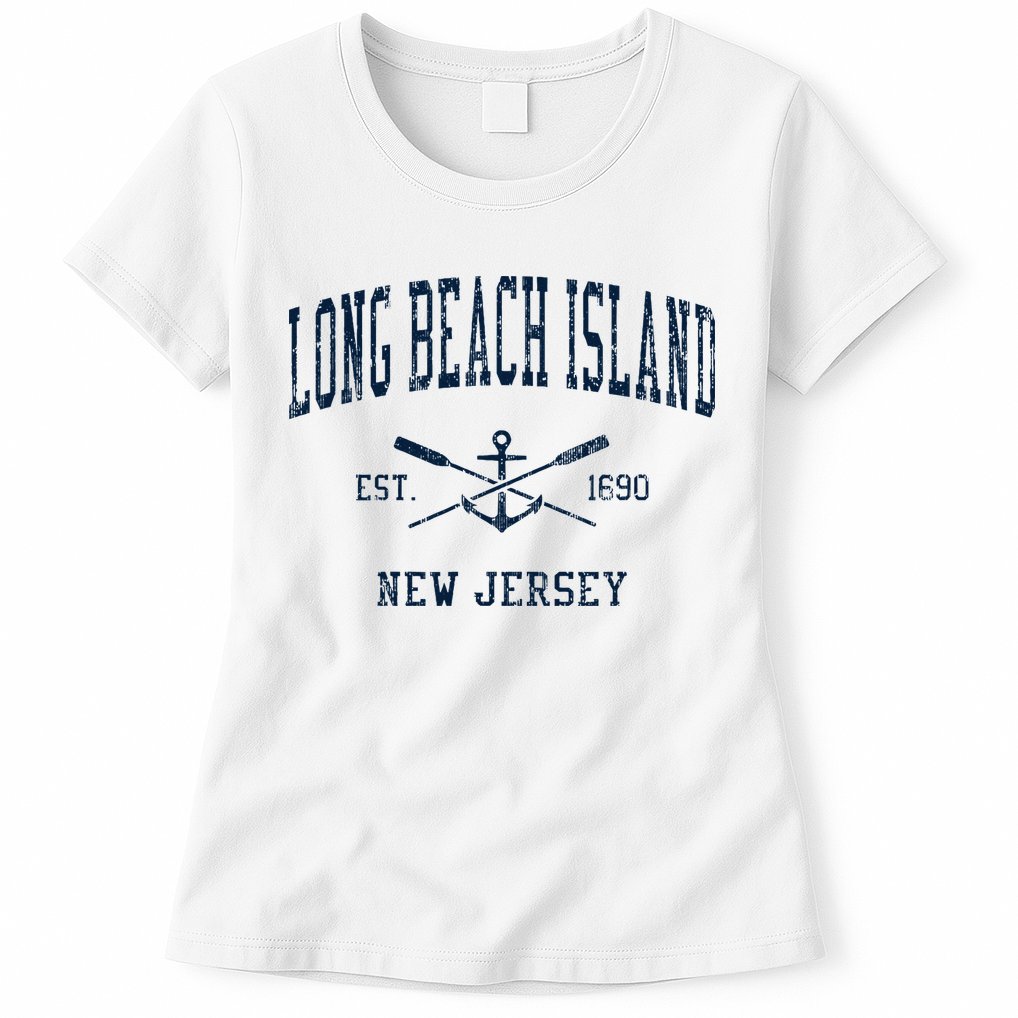 Long Beach Island Nj Vintage Crossed Oars & Boat Anchor Womens T-Shirt