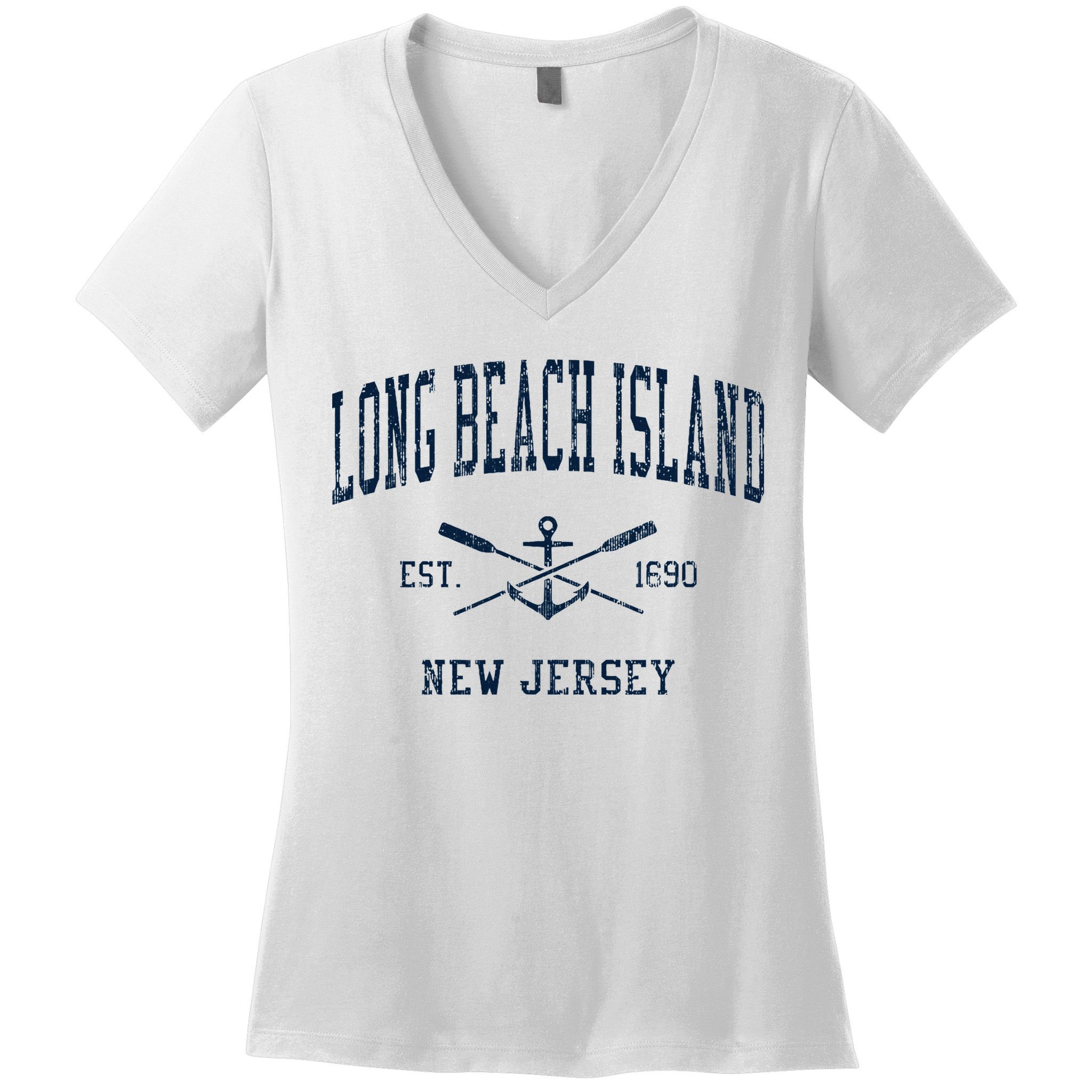 Long Beach Island Nj Vintage Crossed Oars & Boat Anchor Women's V-Neck T-Shirt