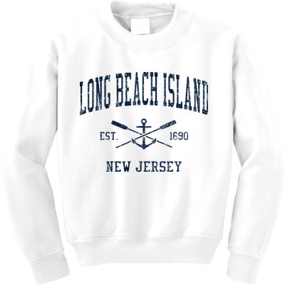 Long Beach Island Nj Vintage Crossed Oars & Boat Anchor Kids Sweatshirt