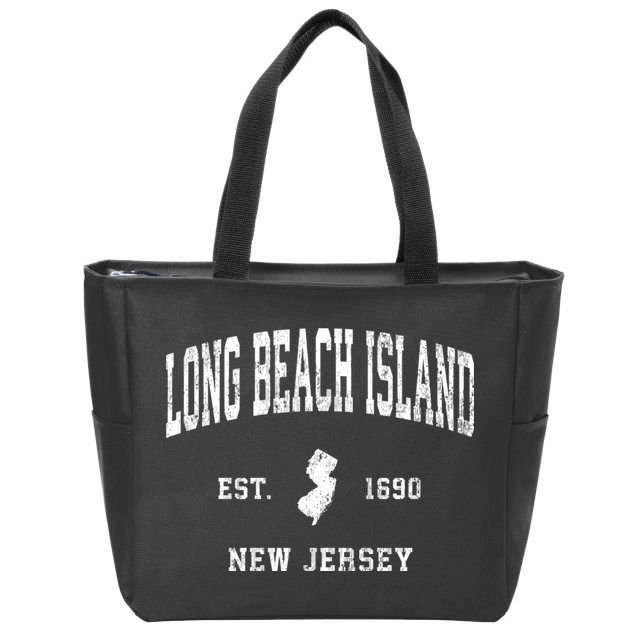 Long Beach Island New Jersey Nj Vintage Established Athletic Sports Zip Tote Bag