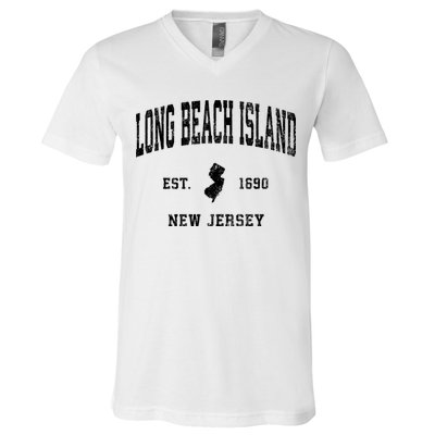 Long Beach Island New Jersey Nj Vintage Established Athletic Sports V-Neck T-Shirt