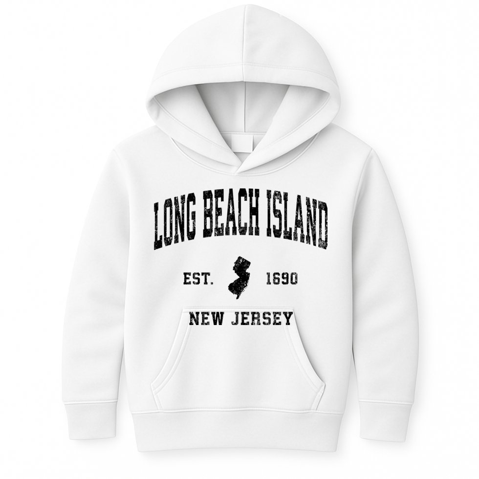 Long Beach Island New Jersey Nj Vintage Established Athletic Sports Kids Hoodie